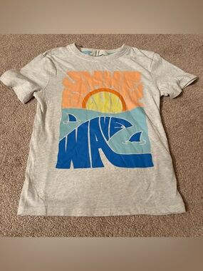 H&M Kids Graphic Wave & Sunset Tee - Light Gray summer wave 6x/7